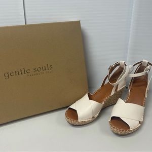 gentle souls Cream Leather Espadrille Wedge Sandals